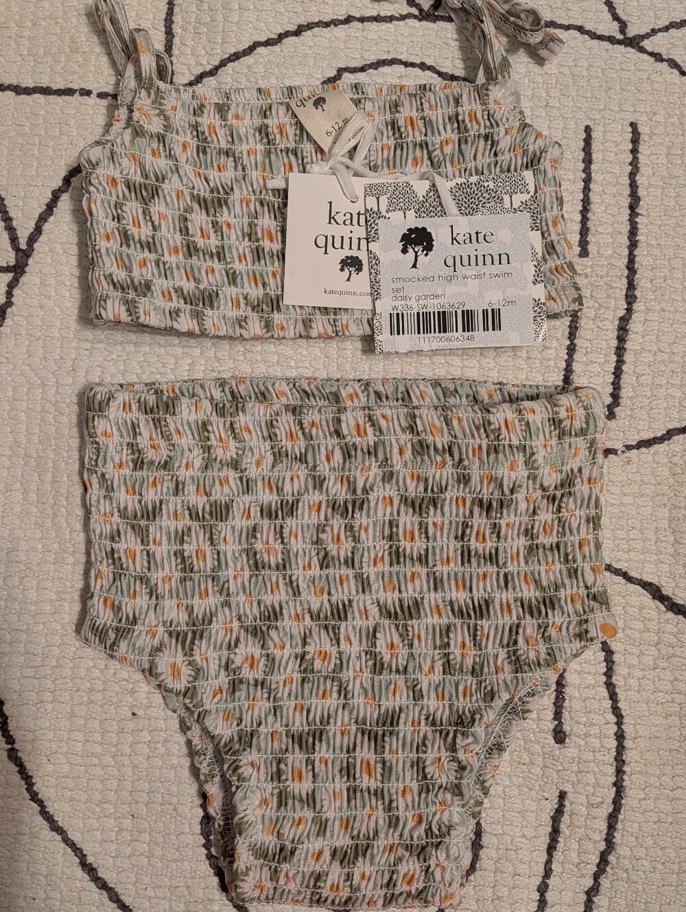 kate quinn Cream Smocked Two-Piece Swim Set with Green & Orange Floral